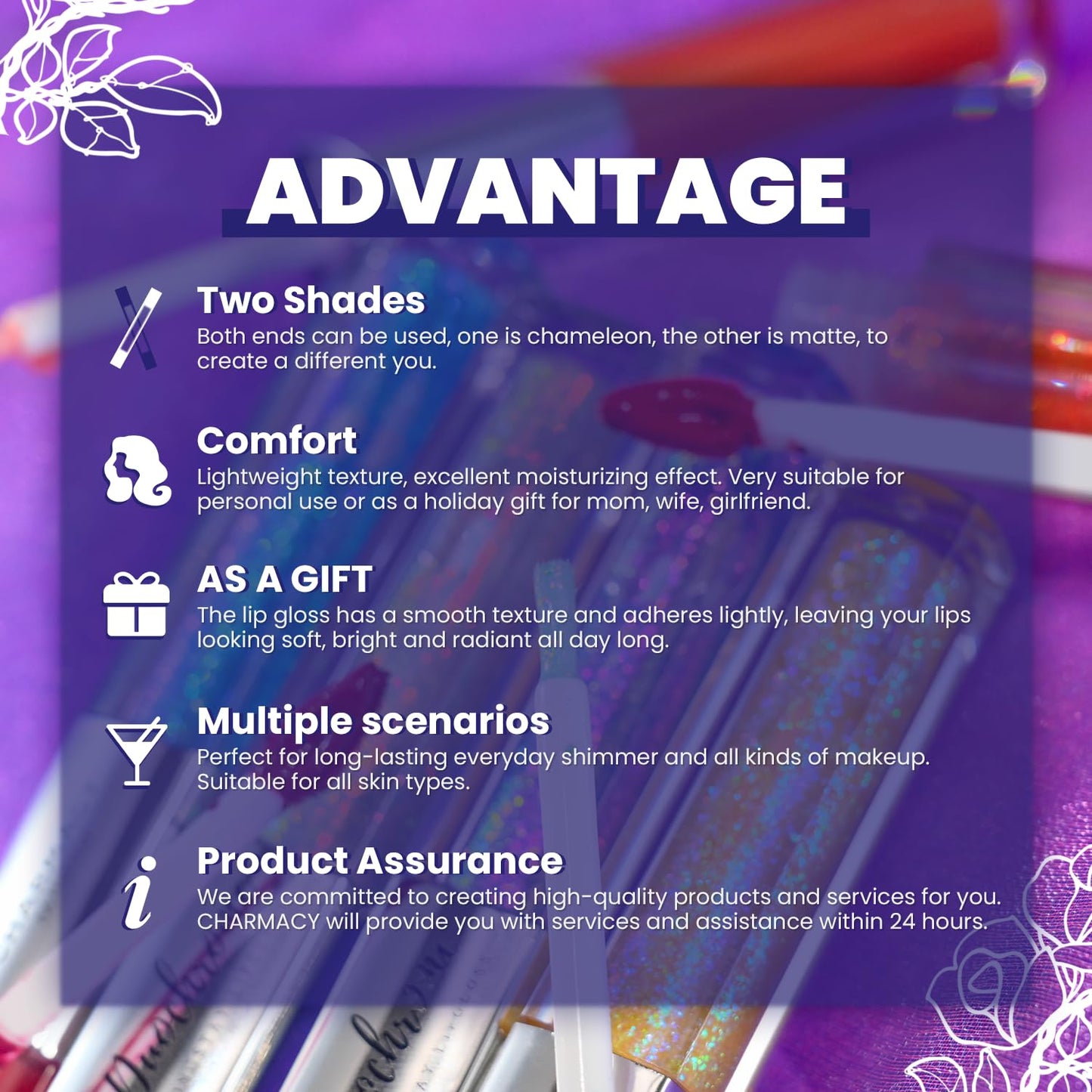 CHARMACY Multichrome Double Head Non-Stick Lip Gloss, Metallic Colourful Lip Glaze, Anti-transfer, Long Lasting Waterproof Liquid Lipstick Makeup (#06)