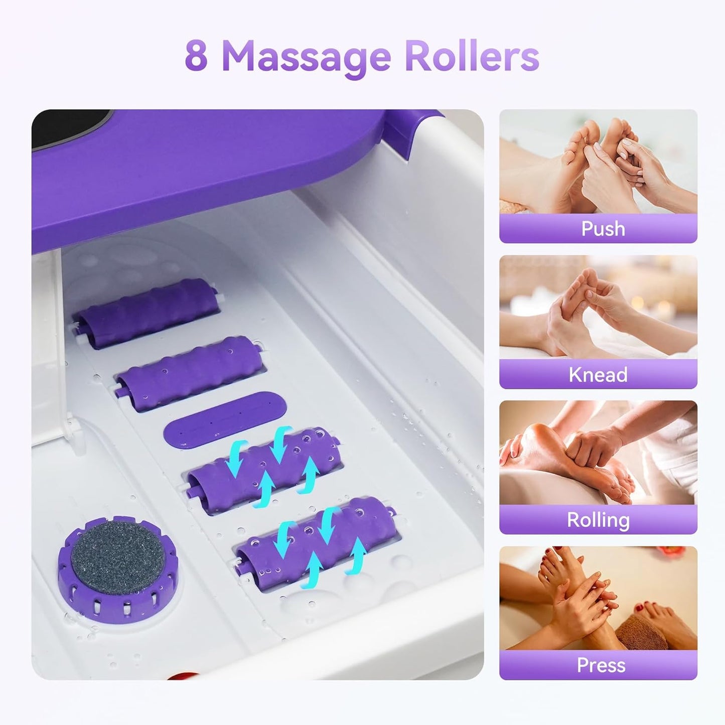 Foot Spa Bath Massager with Heat, Collapsible Foot Massager Spa Soaking Tub with Bubble, Pedicure Foot Spa for Relaxation, Gifts(Purple)