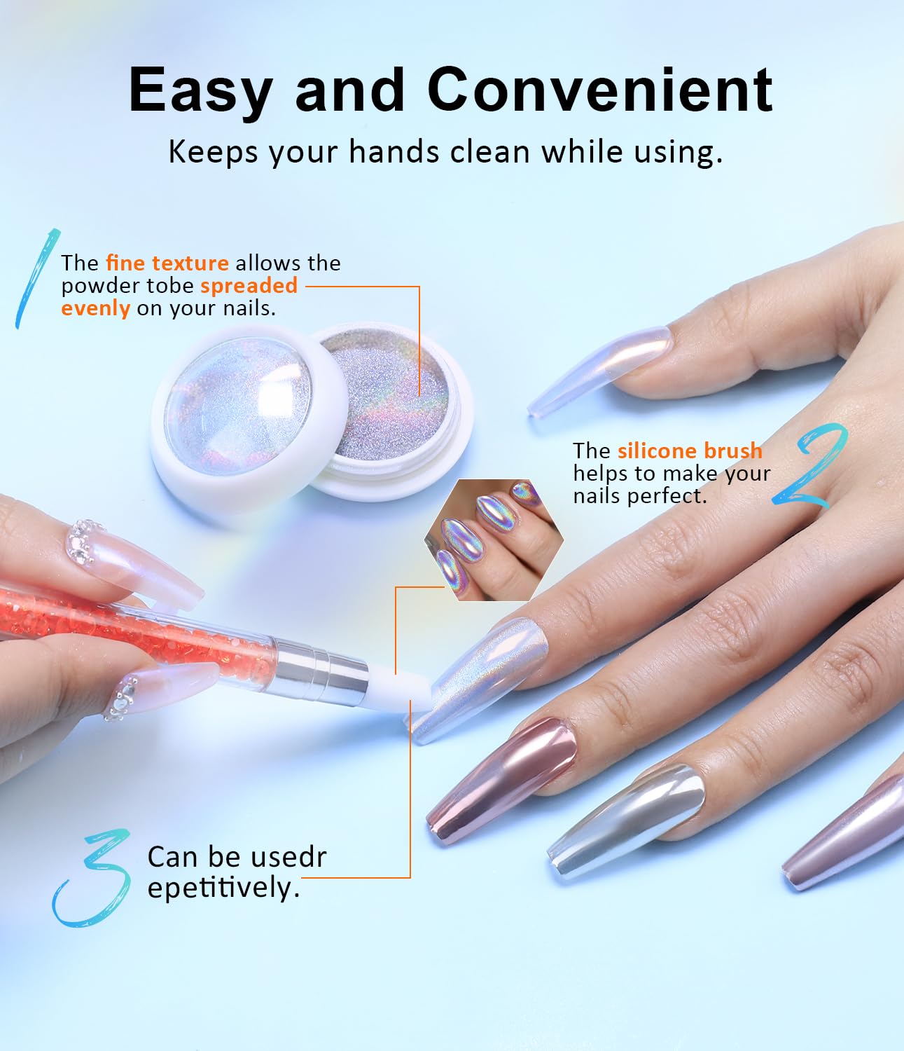 8Pcs Chrome Nail Powder BISHENGYF: Rose Gold Super Mirror Effect Nail Chrome Powder White Pearl Chrome Nail Powder with 1Pcs Silicone Nail Brush for Gel Nails DIY Gift for Women