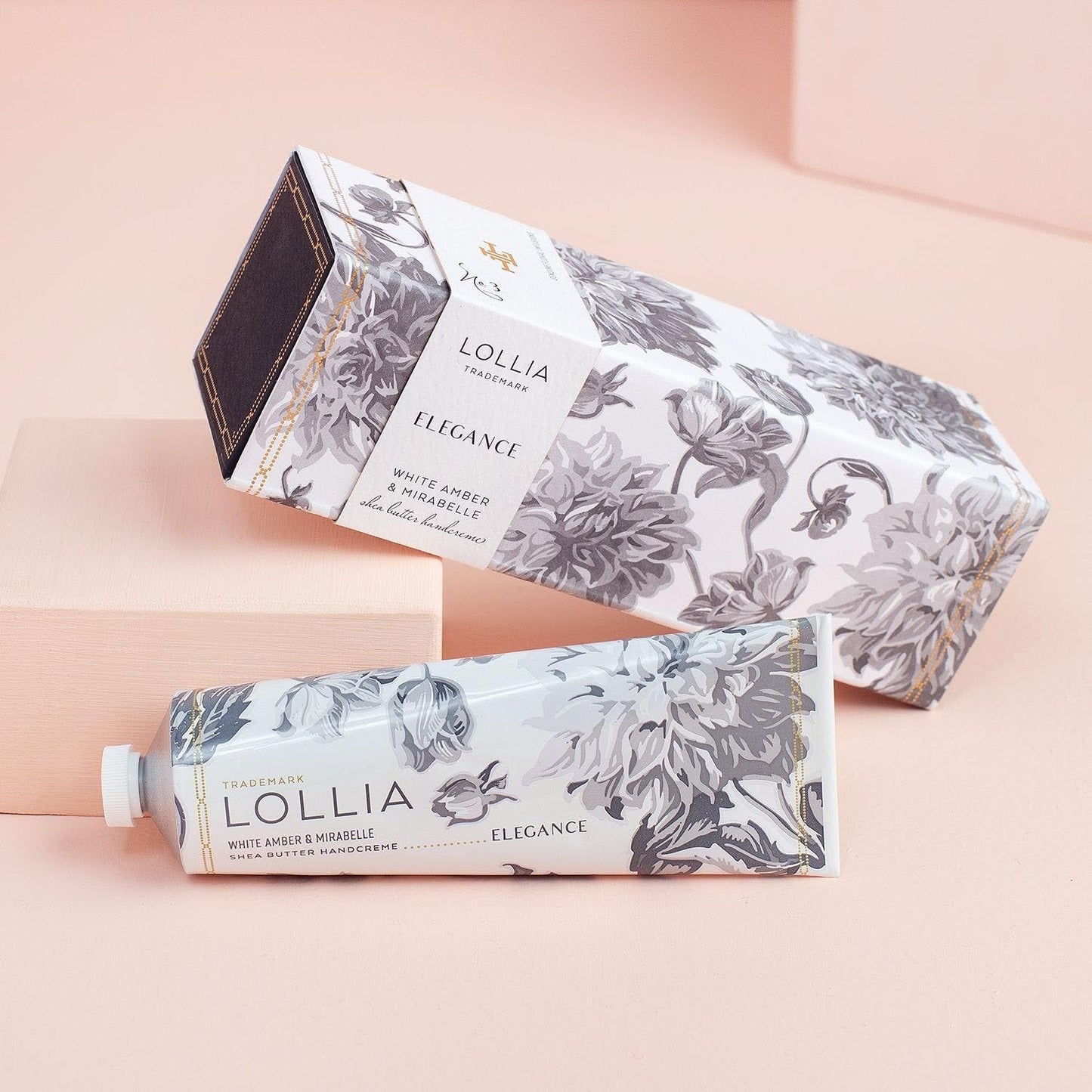 LOLLIA Elegance Handcreme, 4 oz. – White Amber & Mirabelle – Scented Hand Cream for Women, Moisturizing Hand Lotion for Dry Hands, Shea Butter & Cocoa Butter, Quick Absorbing Lotion