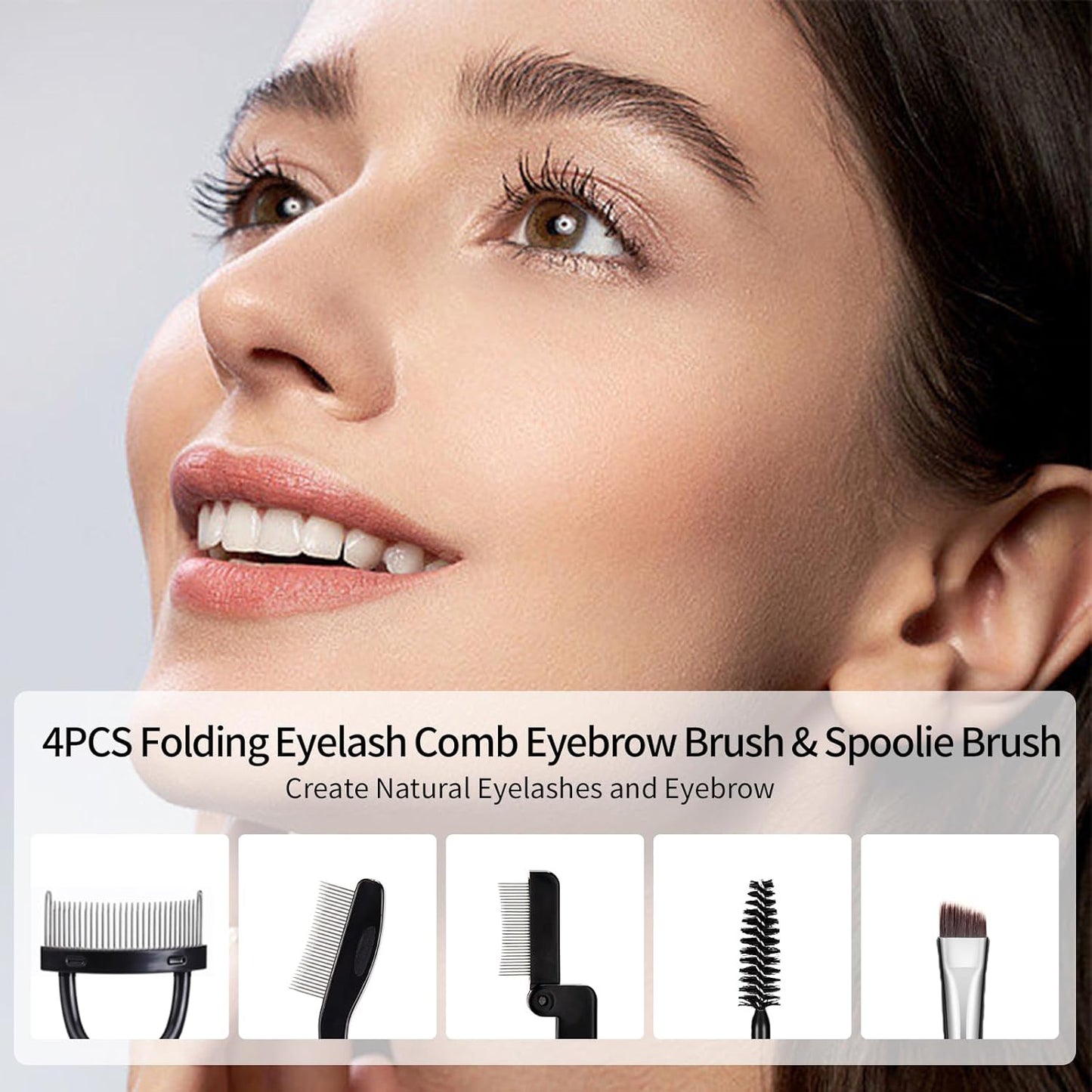 MSQ Eyebrow Brush and Comb Folding Eyelash Brush Eyelash Separator Eye Brow Comb & Spoolie Brush Professional Mascara Brushes Eye Makeup Tools Set 4PCS