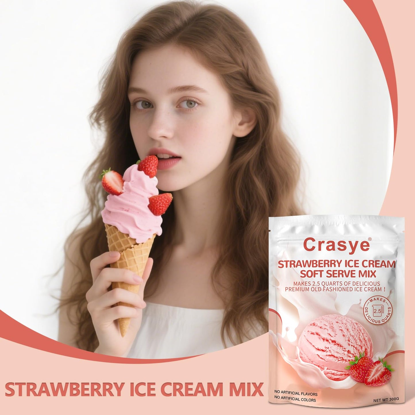 Ice Cream Mix Strawberry Soft Serve Mix Soft Serve Mixes Base Powder Homemade for Ice Cream Maker Machine - 10 Ounce