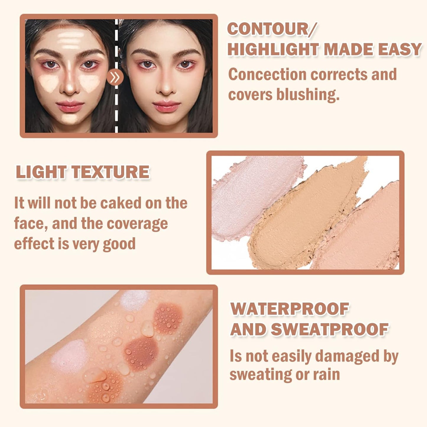CAHIUYOA 2 Color Cream Contour Stick,Cream Bronzer Highlighter Makeup Stick,Velvet Texture Soft and Smooth Long Lasting Waterproof Contour Stick for Women Girls - Deep
