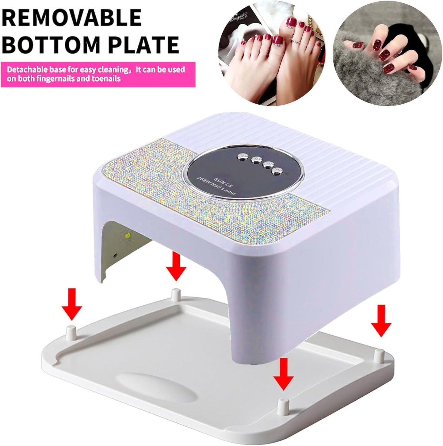 268W UV LED Nail Lamp, Gel Nail Light for Nail Polish UV Dryer with 4 Timers Professional Fast Curing Lamp Nail Art Tools with Rhinestone