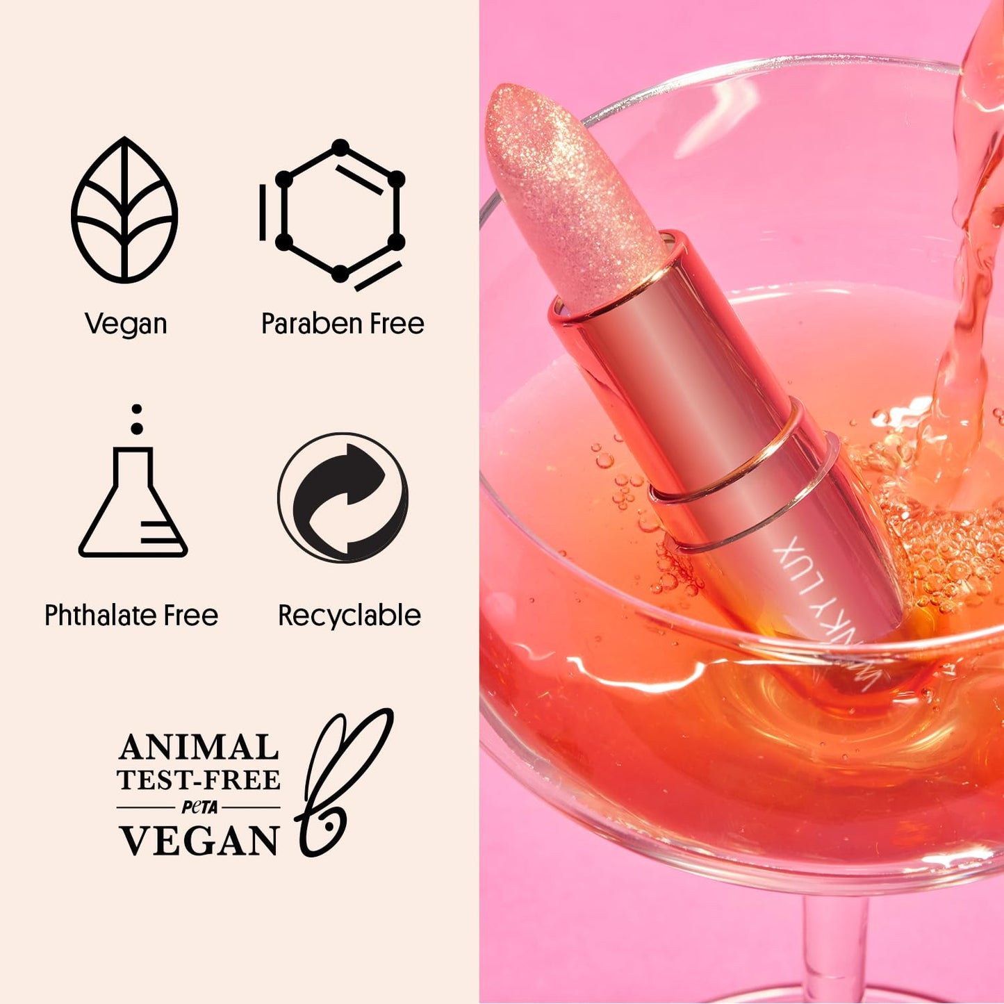 Winky Lux Rosé Glimmer Balm -Hydrating ph Lip Balm, Natural Pink Tint with pH Color Changing, Moisturize & Soften Lips While Leaving Sheer Pink Tint, with Vanilla Scent