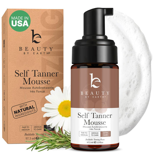 Self Tanner Mousse - USA Made with Natural & Organic Ingredients, Self Tanning Mousse Foam for Ultra Dark Fake Tan, Non Toxic Sunless Tanner for Darkest Streak Free Finish & Natural Looking Tan