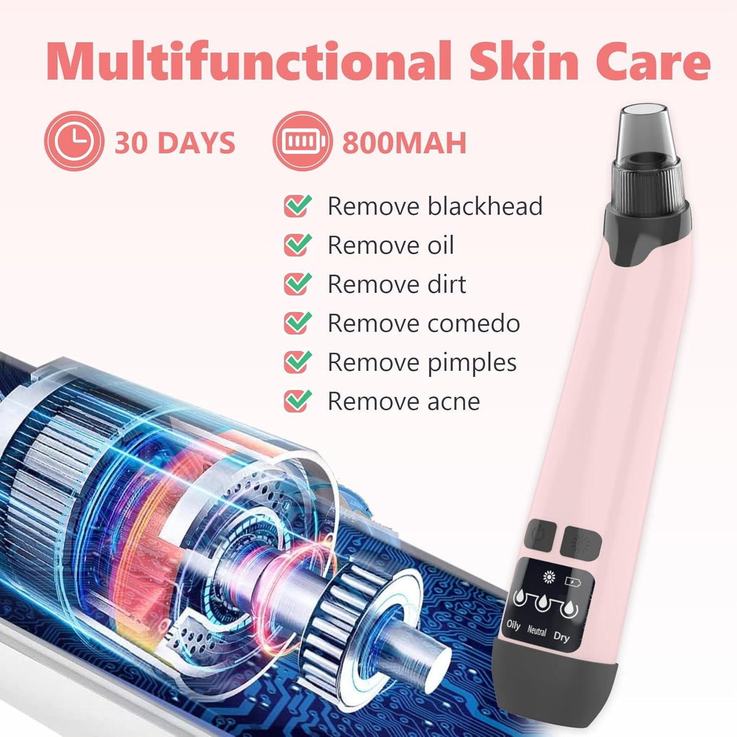 Blackhead Remover Vacuum - Black Head Remover for Face,Blackhead Extractor Tool with 3 Adjustable Suction Levels,4 Probes,USB Interface Type Pore Vacuum,Suitable for Women and Men (Pink)