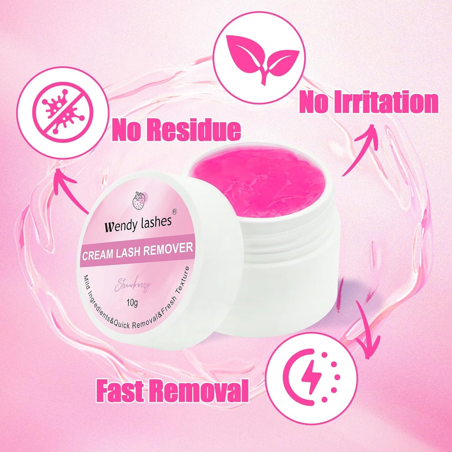 Wendy Lash Remover for Eyelash Extensions: Effectively Cluster Glue Remover Cream, Pink Strawberry