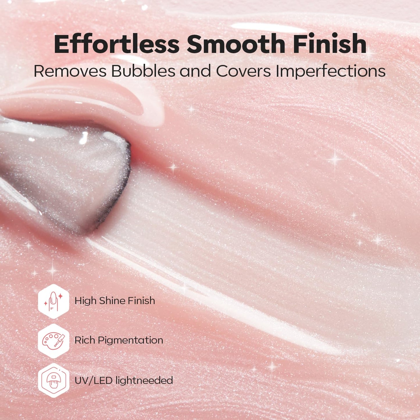 modelones Builder Nail Gel, 8-in-One Pink Shimmer Builder, Sparkle Glitter Pink Rubber Base Gel Polish LED Lamp Cured Hardener Color Base Strengthener Extension for Home DIY Salon Girls