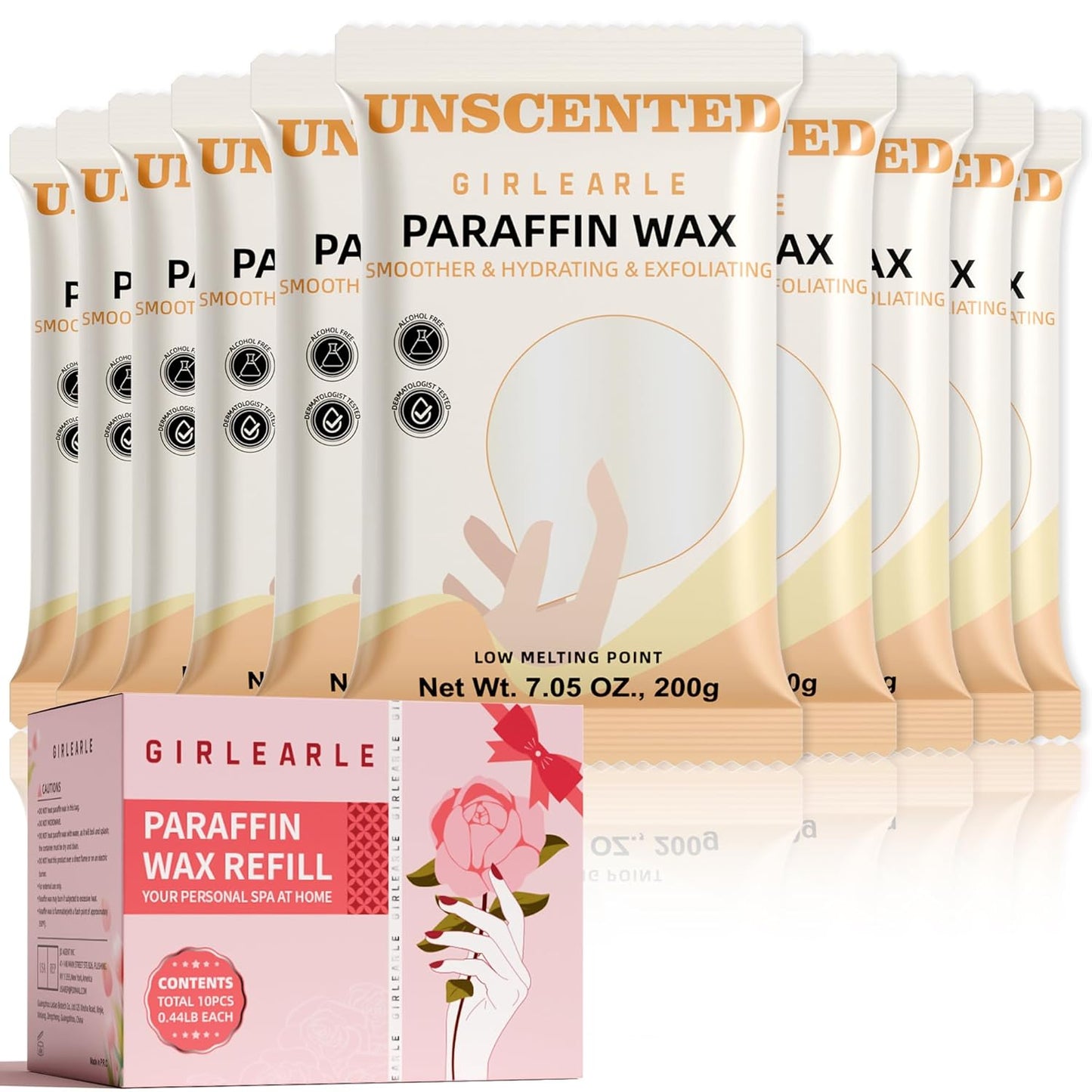 Paraffin Wax Refills 10 Packs Unscented for Paraffin Wax Bath Machine - for Dry Cracked Skin on Hands, Feet, Elbows - Moisturizing Hydration to Relieve Stiff Muscles & Joints