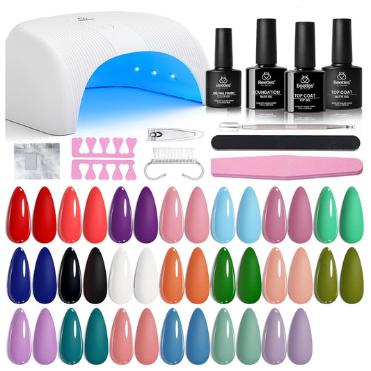Beetles Gel Nail Polish Kit with UV Light - 31Pcs Nail Polish Set Popular Color Gel with Base and Matte&Glossy Top Coat Soak Off All Season DIY Manicure Kit Art Gifts for Women Teen Girls