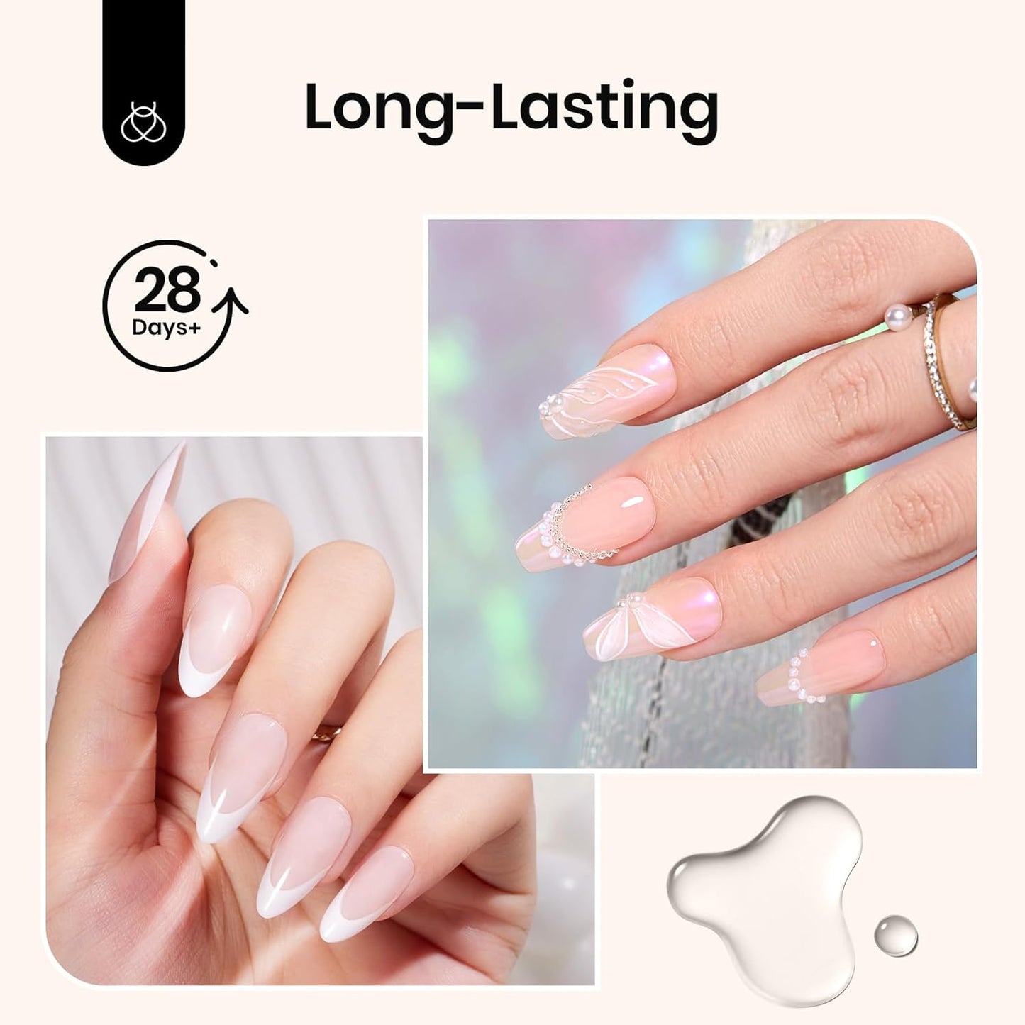 Beetles Gel Base and Top Coat Set, 2pcs 10ml Shine Finish and Long Lasting Top Coat Gel Nail Polish, Soak Off LED Nail Lamp Nail Polish Art Design Home DIY Manicure Gifts for Women