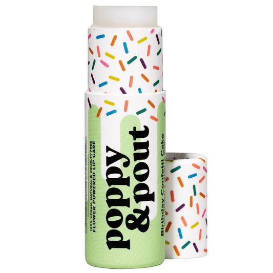 Poppy & Pout Birthday Cake Jumbo Lip Balm | All Natural Lip Balms & Moisturizers | Hydrates with Beeswax, Vitamin E, Organic Coconut Oil | Cruelty-Free | Lip Balm in Recyclable Cardboard Tube (Green)