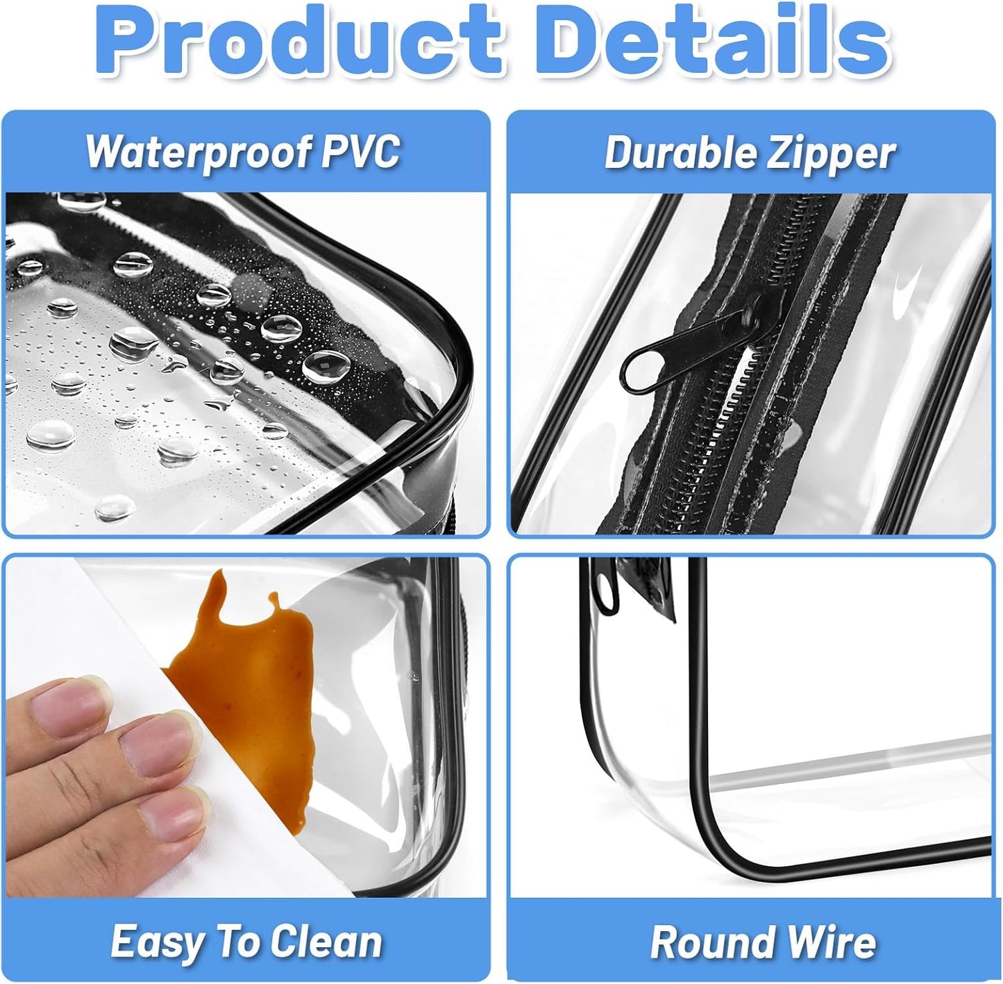 4 Pieces Clear Cosmetic Bags Bulk TSA Approved Toiletry Bag for Travel PVC Waterproof Clear Makeup Pouch with Zipper for Men and Women Carry-on Travel Essentials