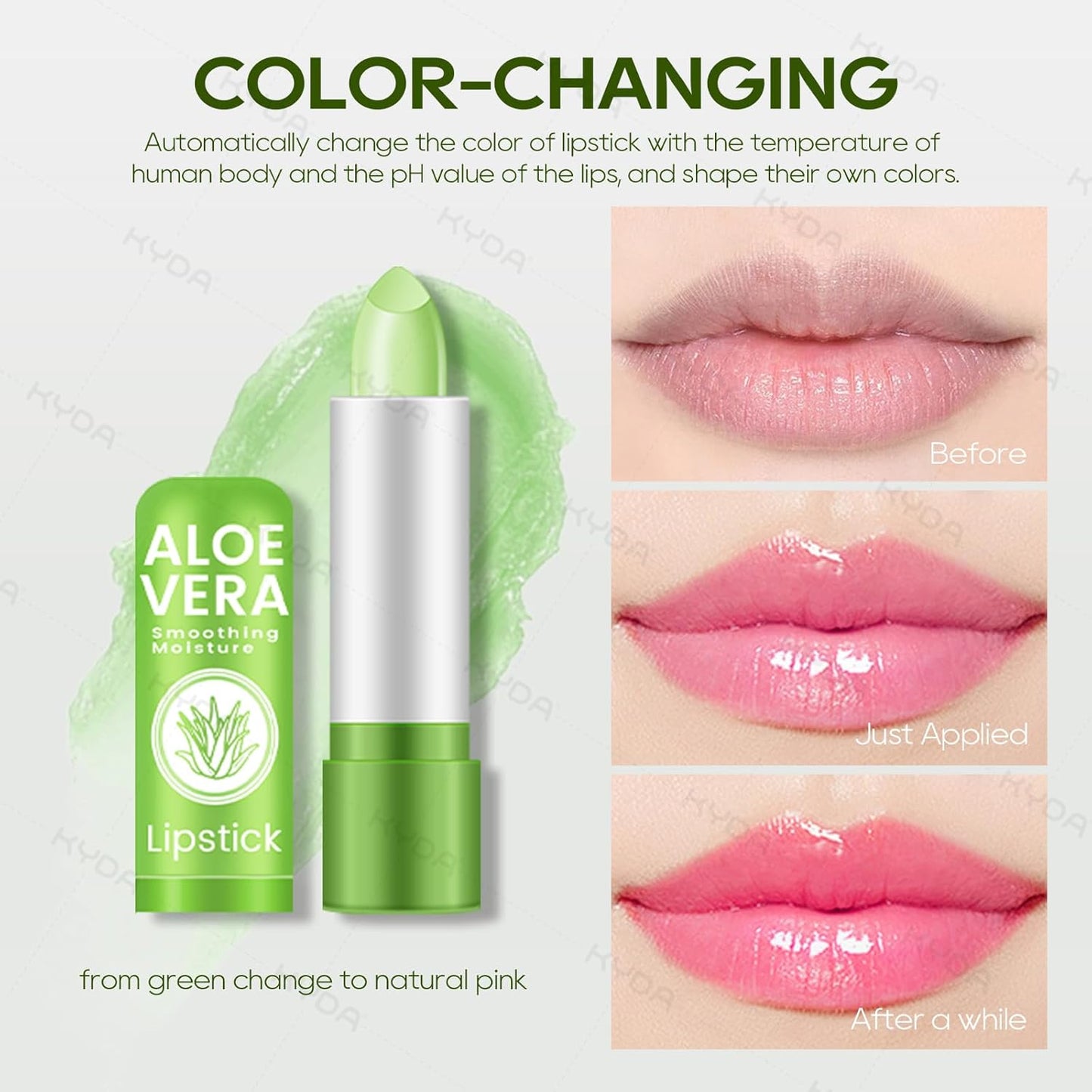 Ownest 10 Pcs Aloe Vera Lip Balm, PH Color Changing Lipstick, Change from Green to Natural Pink, Deep Hydrating Tinted Lip Balm, Daily Lip Moisturizer for Dry Cracked Lips, with Real Aloe Vera