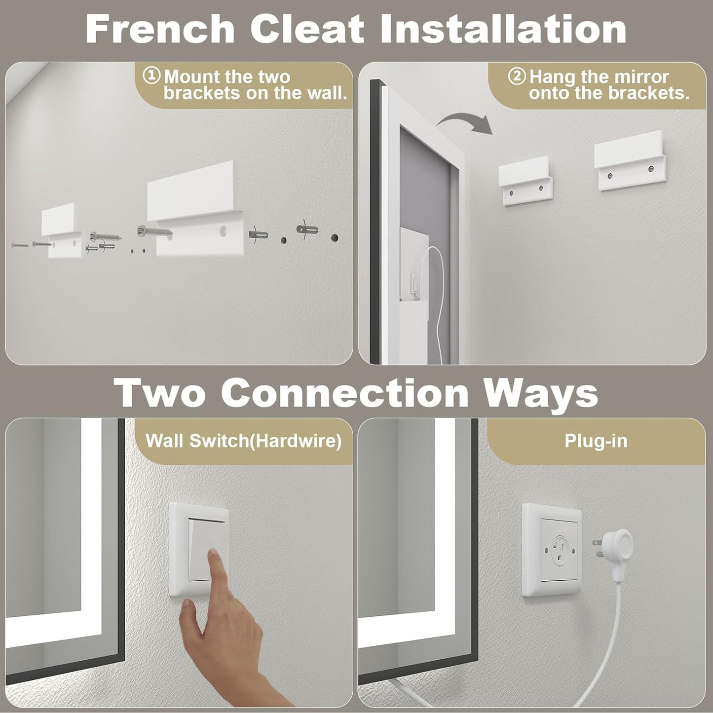 OKPAL 40x30 Framed LED Mirror for Bathroom, Black Lighted Bathroom Mirror with Lights, Front and Backlit LED Bathroom Vanity Mirror, Anti-Fog, Dimmable, Shatterproof, Memory, ETL Listed