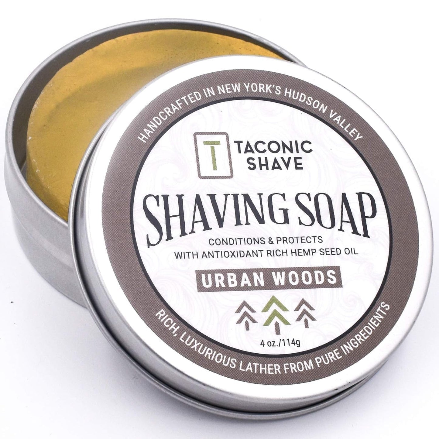 Taconic Shave Barbershop Quality Shaving Soap with Anti-Oxidant Rich Natural Oils – Large 4 Ounce (3 Inch Puck) - Excellent forr All Skin Types (Urban Woods)