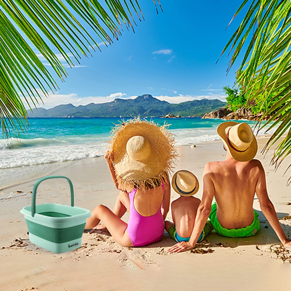 Collapsible Foot Bath Basin for Soaking Feet,Pedicure Foot Spa, Foot Tub with Handles and Massage Acupoint,Multifunction Collapsible feeting Soak Tub-Green