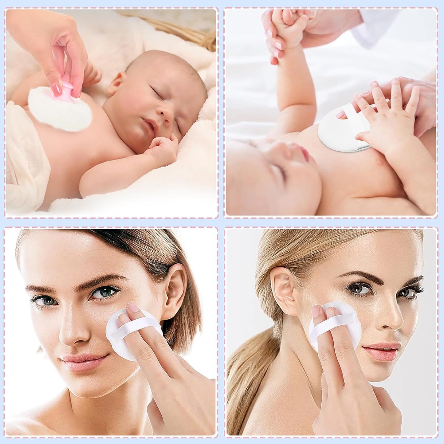 SHIMIDO Body Powder Puff and Container, 3.15" Portable Empty Body Powder Container for Baby Women's Loose Dusting Powder, Powder Case Box with Lids for Bath, Travel and Home Use (Cyan Flower)