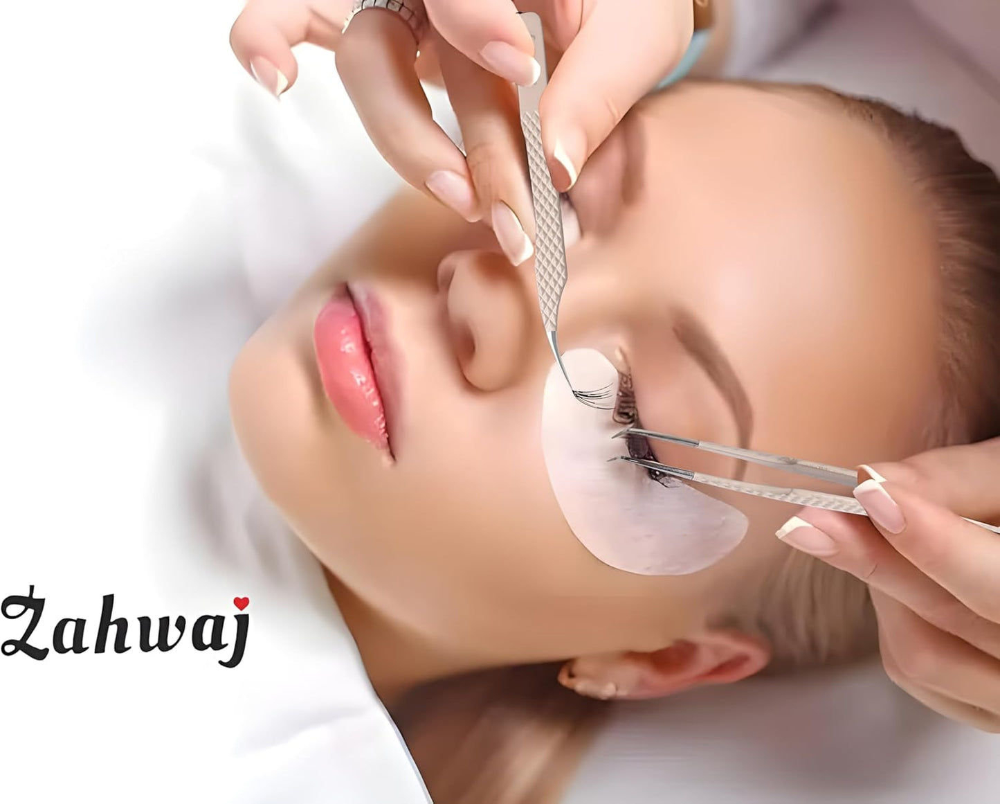 Lash Tweezers - Set of 5 Diamond Grip Eyelash Tweezers - Stainless Steel Professional Fiber Tip Lash Tweezer for Eyelash Extensions (Beige)