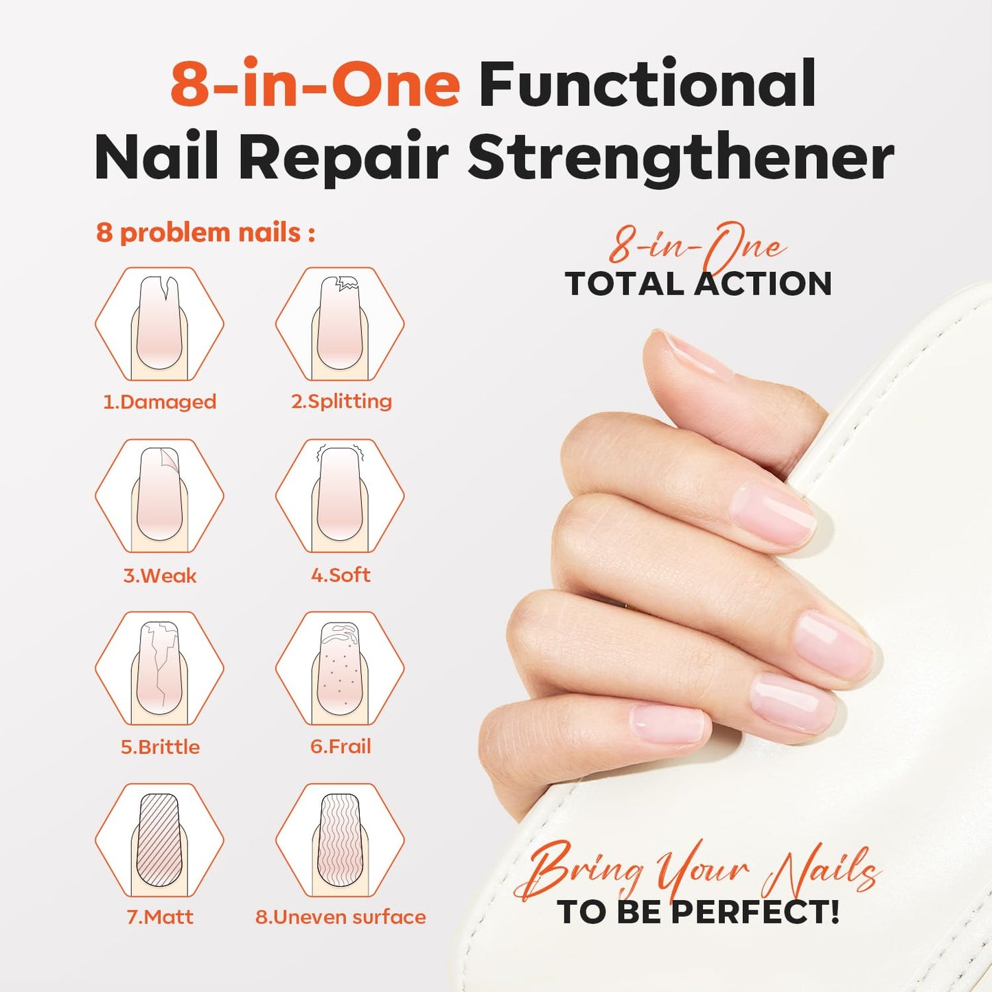 modelones Nail Strengthener Clear Nail Polish Repair for Damaged Nail Hardener Extra Strong and Growth Crystal Clear 15ml