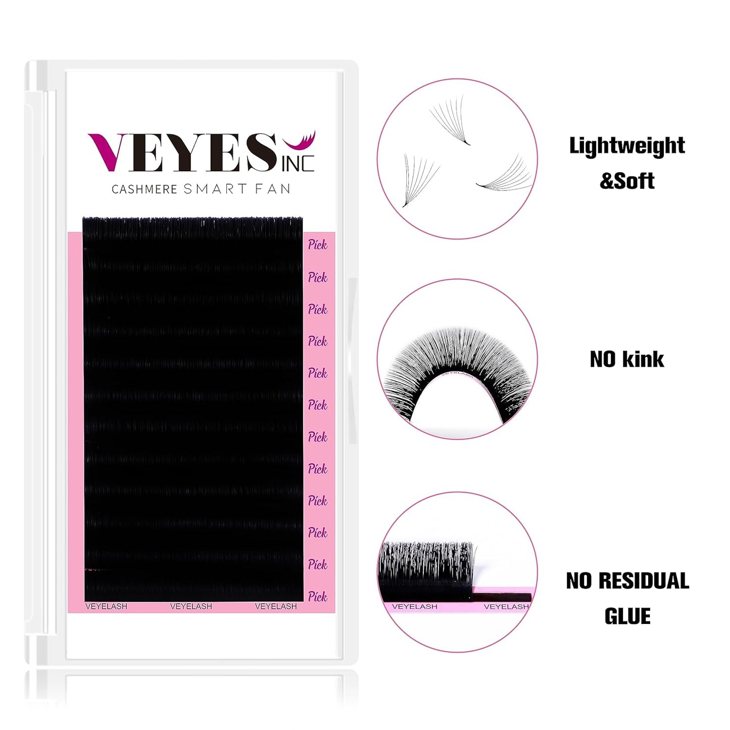 VEYES INC Cashmere Smart Fan Lash Extensions 0.03 0.05 0.07 C/CC/D Curl 8-20mm Mixed & Single Length, Super Matte Black Volume Lashes, Professional Supplies for Lash Techs (0.05 CC 14mm)