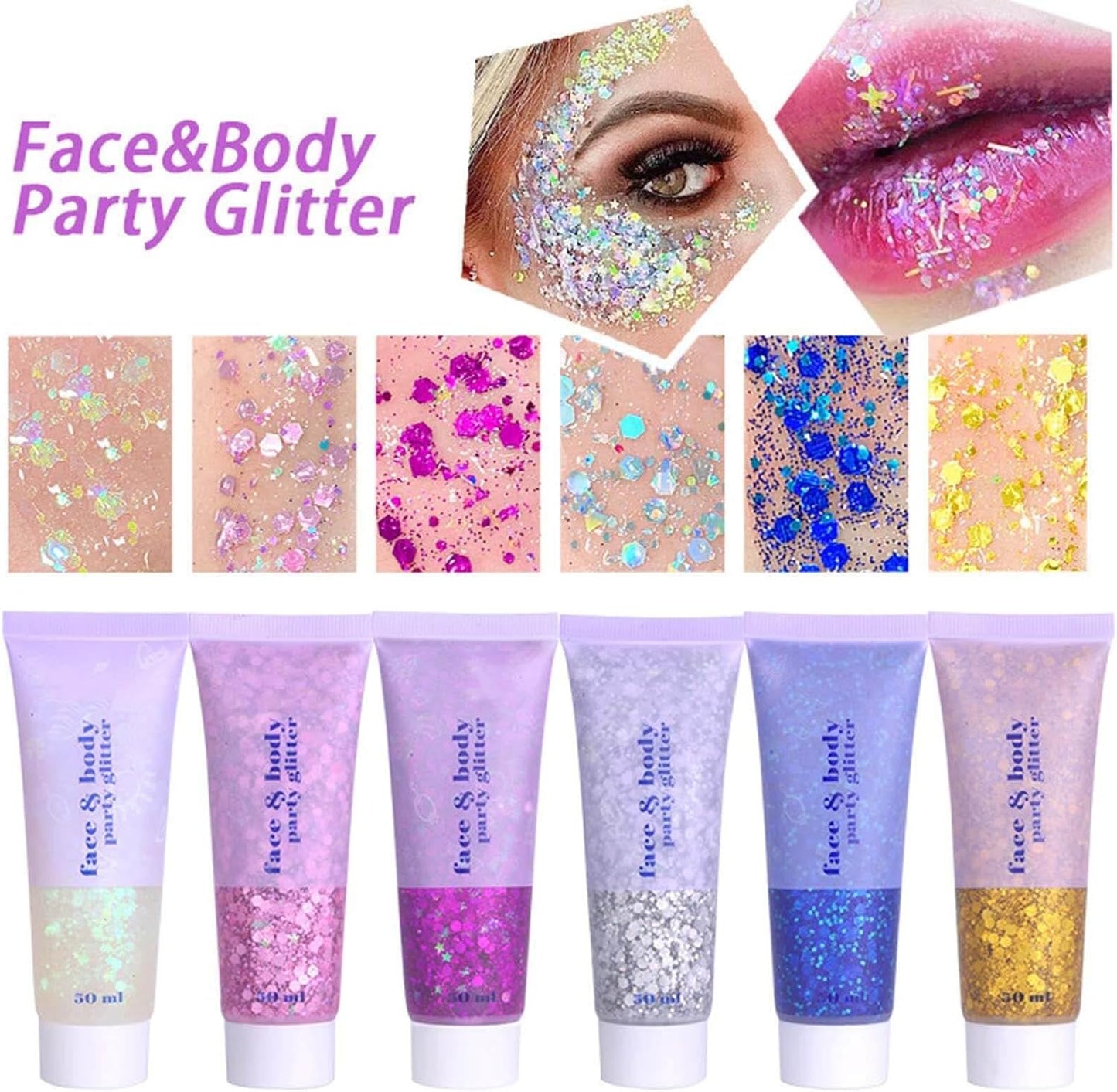 MEICOLY Silver Body Glitter,Chunky Silver Face Hair Glitter,Silver Glitter Makeup for Eyes,Sparkle Face Paint for Women and Kids,Music Festival Party Accessories