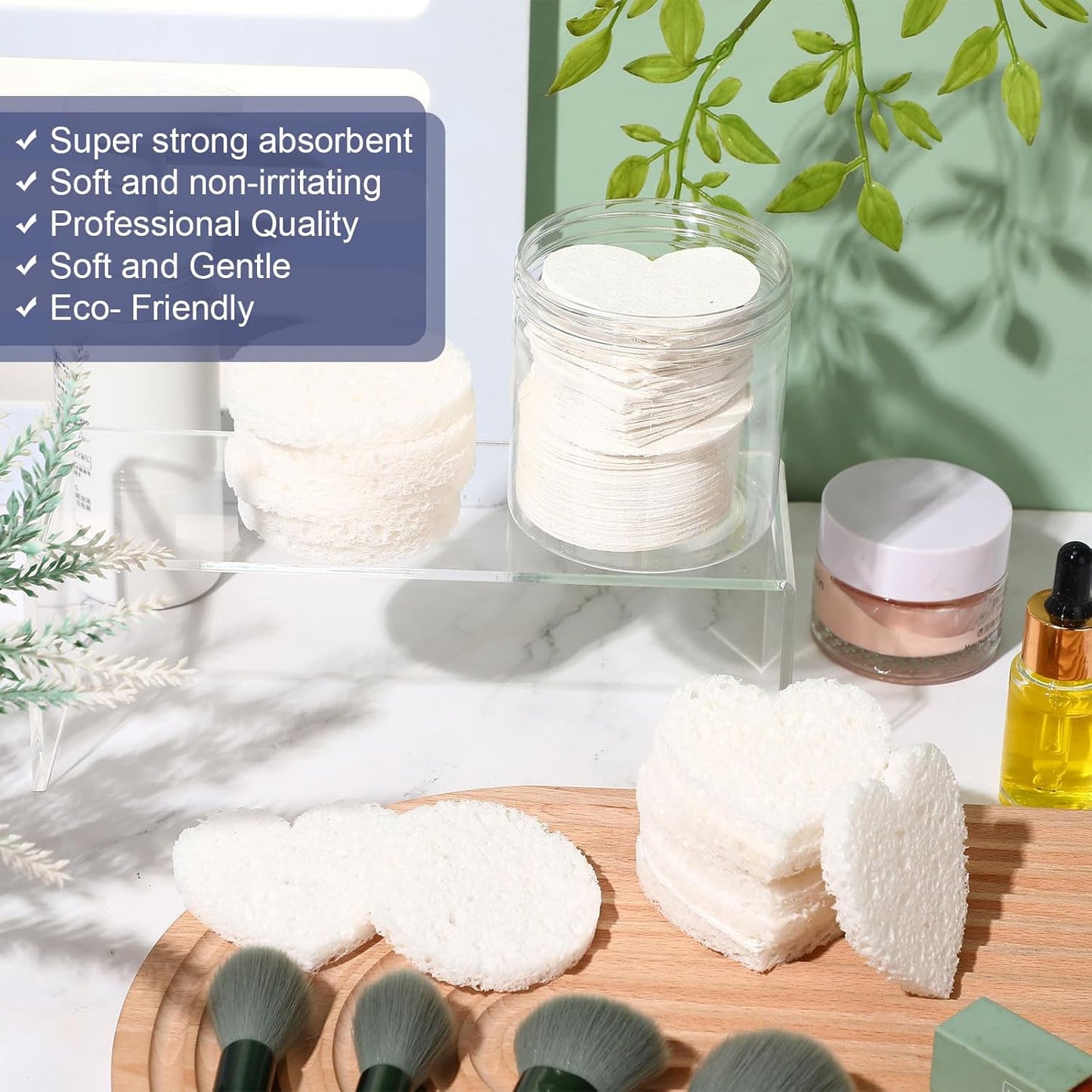 Loopeer 96 Pcs Compressed Facial Sponges with Container Disposable Face Sponge Pads for Washing Face Cleansing Exfoliating Esthetician Makeup Removal(White)