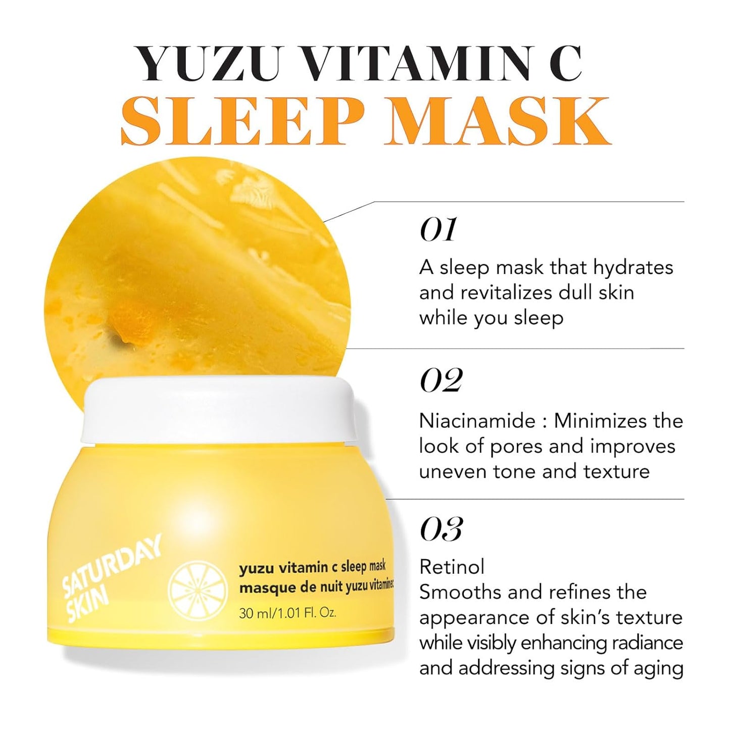 Saturday Skin 3-Piece Skin Care Set Yuzu Vitamin C Sleep Mask Yuzu Vitamin C Bright Toner and Eye Cream Overnight Facial Masks Korean Beauty Best Vitamin C Skincare Set