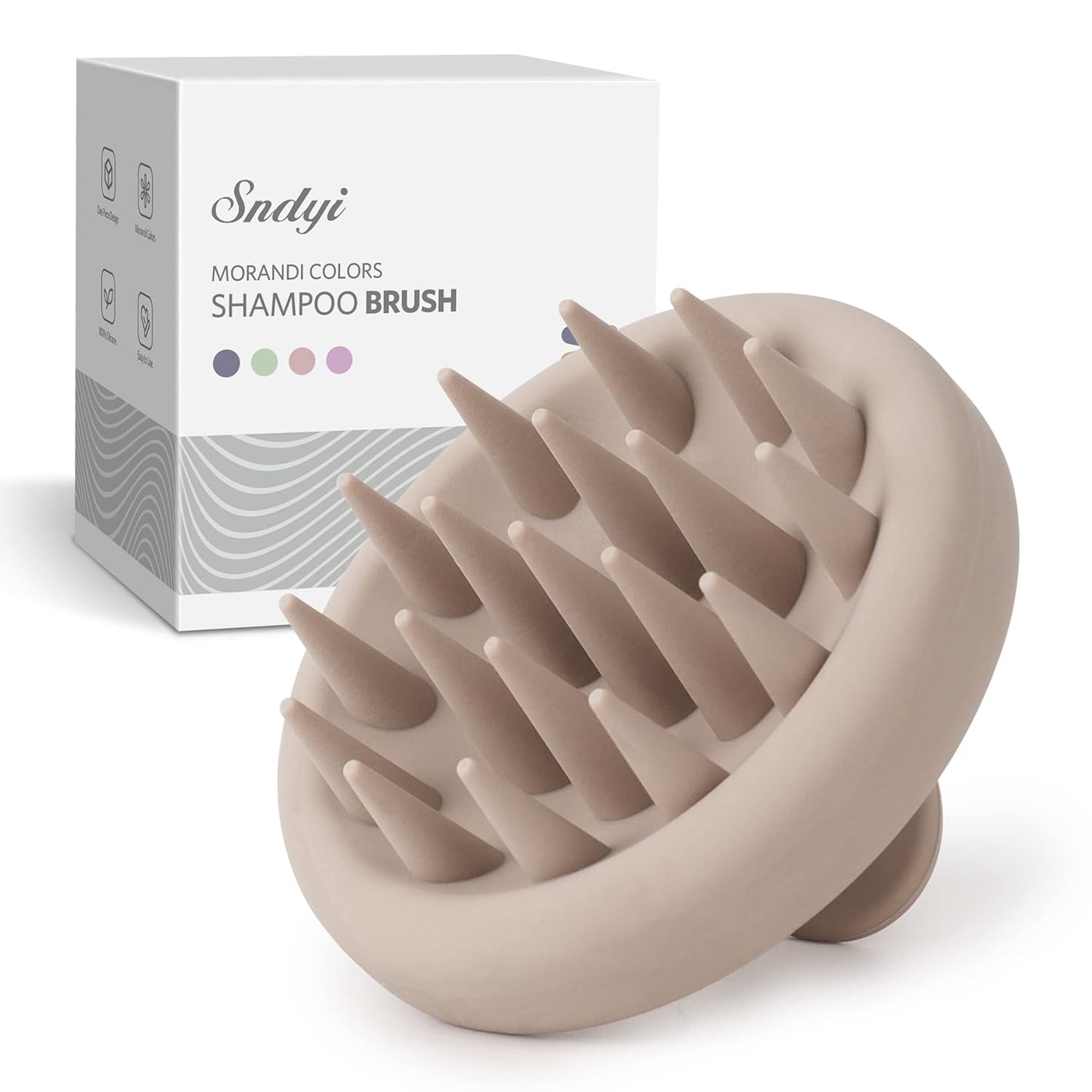 Sndyi Silicone Scalp Massager Shampoo Brush, Hair Scrubber with Soft Silicone Bristles, Scalp Scrubber/Exfoliator for Dandruff Removal, Wet Dry Scalp Brush for Hair Growth & Scalp Care, Khaki