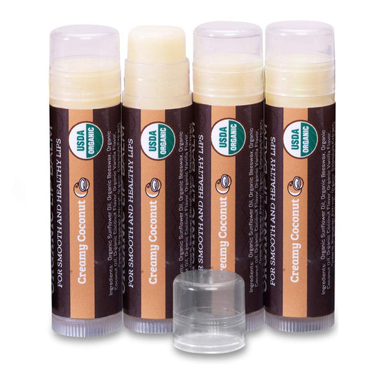 Earth's Daughter USDA Organic Lip Balm 4-Pack Creamy Coconut Flavor - Beeswax, Coconut Oil, Vitamin E - Best Lip Repair Chapstick for Dry Cracked Lips