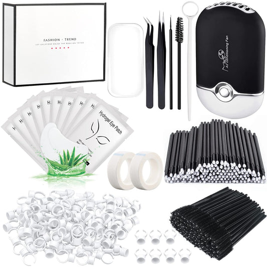 267 PCS Eyelash Extension Supplies Lash Extension Kit USB Air Conditioning Blower,Silicone Pad,Under Eye Gel Pads,Mini Makeup Mirror,Tapes,Tweezers,Glue Rings,Eyelash Brushes,Micro Brush Applicators