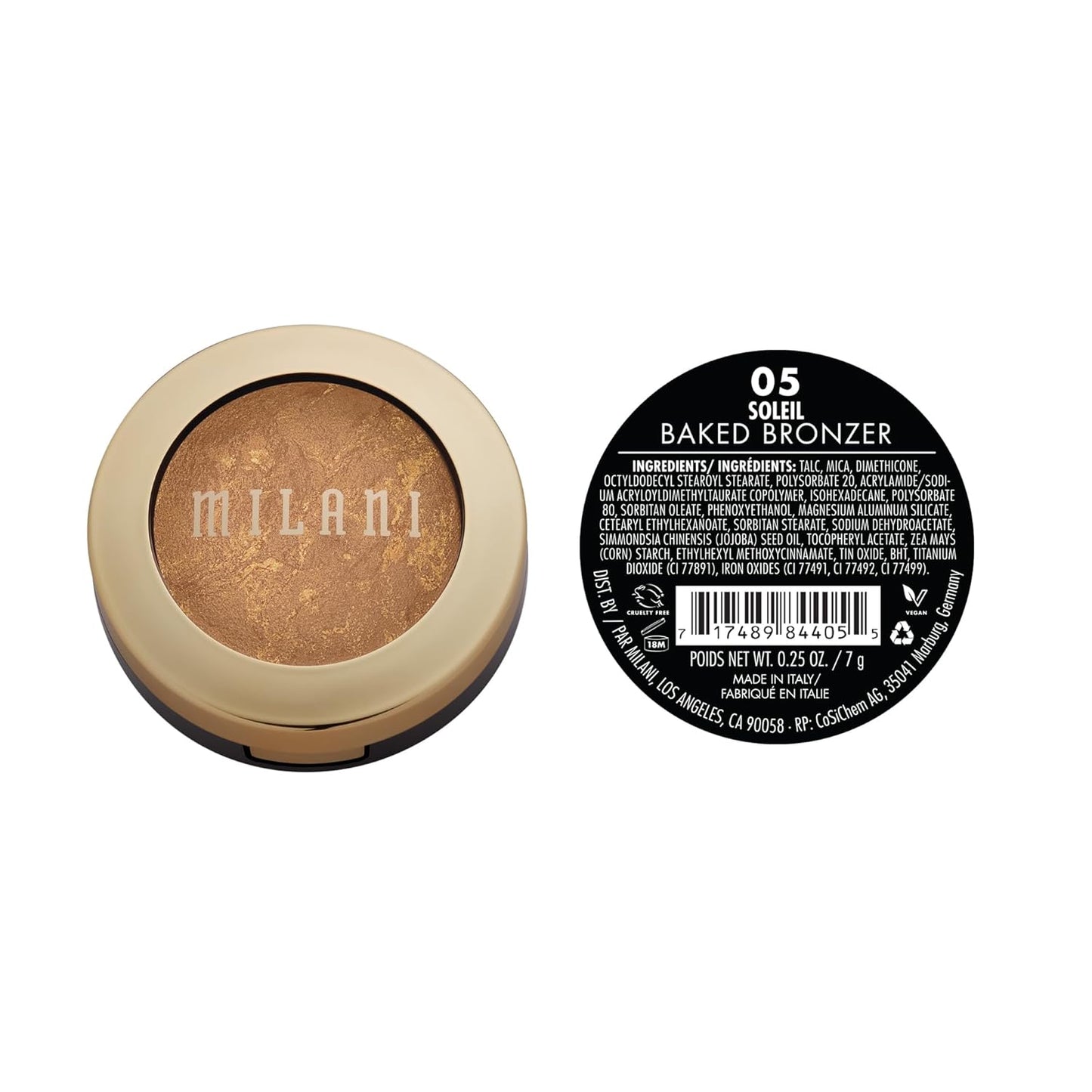 Milani Bronzer Powder - Baked Bronzer Made in Italy, Bronzing Shimmer Highlighter Makeup for Contour -Soleil