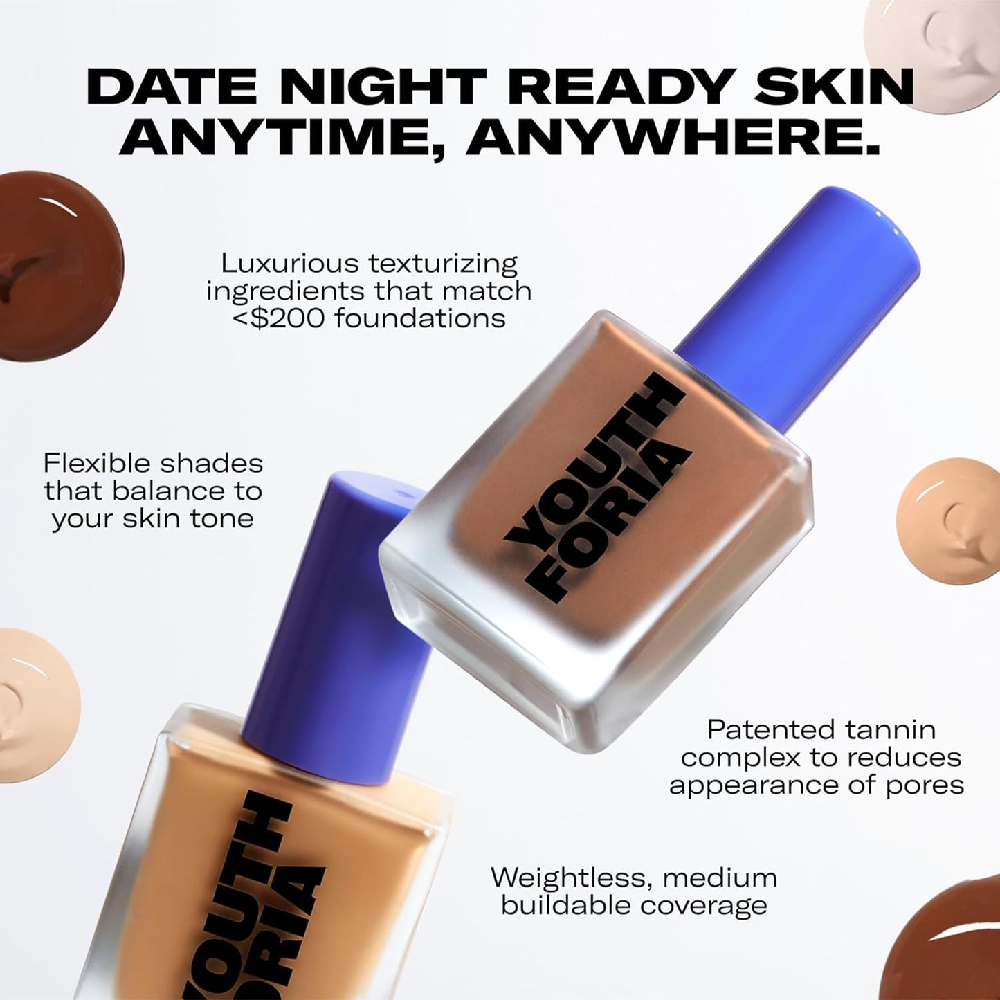 Youthforia Date Night Skin Tint Serum Foundation, Light-Medium Coverage, Hydrating Formula, Vegan & Cruelty-Free, 330 Medium - Neutral with Warm Undertones