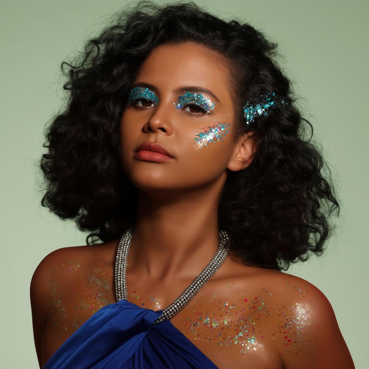 Teenitor Green Face Glitter, 6 Shapes Face and Body Glitter, Hair Glitter Gel, Body Glitter Gel for Festival Makeup, Makeup Glitter for Face, Body, Hair