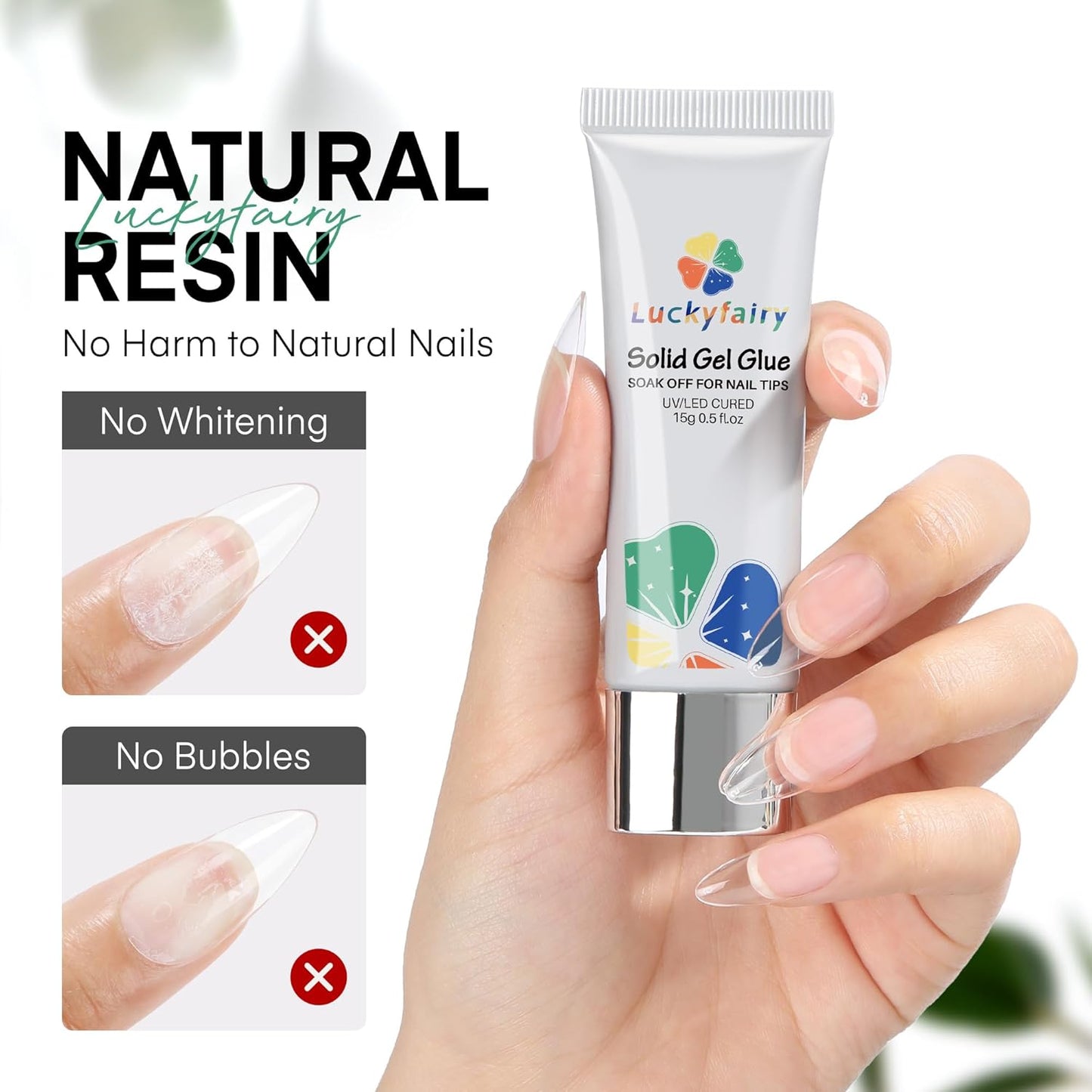 Nail Glue Gel for Nail Tips, Super Strong Solid Gel Glue U V Cured Needed, 15ml Soak Off Soft Adhesive Bonding for Acrylic Nails, Nails Extension Fake Nails