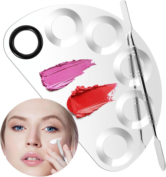 Makeup Mixing Foundation Palette Tools - Stainless Steel Nail Art Palette with Makeup Foundation Spatula Professional Cosmetic Mixing Makeup Palette Tray for Eye Shadow Eyelash Lipsticks Nail Art