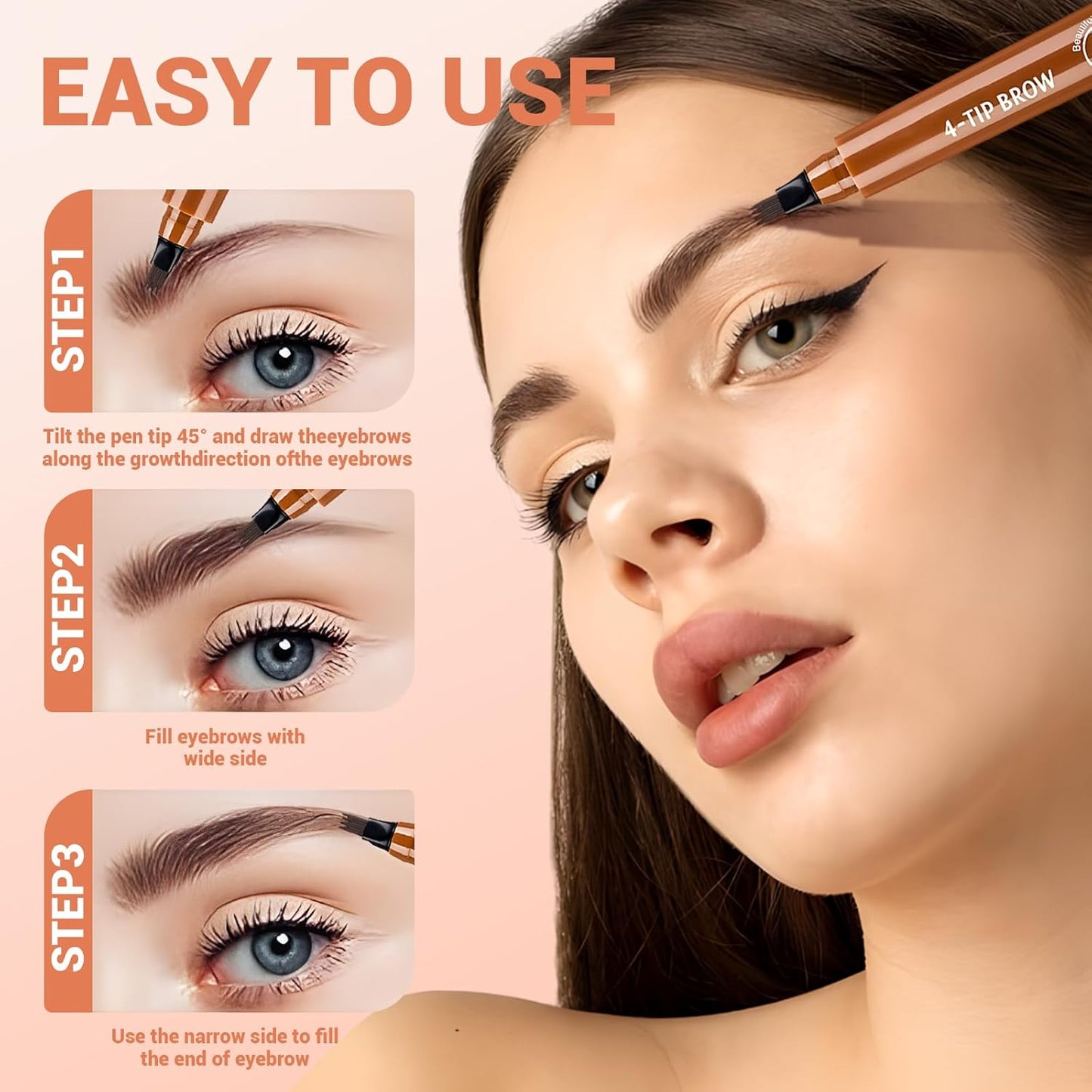 2025 New Magic Eyebrow Pencil, 3D Waterproof 4 Tipped Precise Brow Pen Microblading Eyebrow Pencil Contouring Pen Fine Stroke Microblading Creates Natural (Dark Brown)