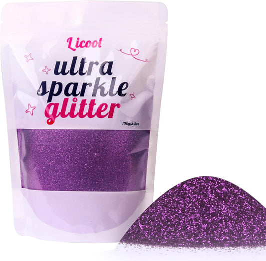 Fine Glitter for Nail Art, 100g/3.5oz Extra Fine Glitter Powder Packs for Epoxy Resin Art, Craft Glitter for Tumblers Candle Slime Making, Festival Body Face Eyeshadow Nail Glitter (Purple)