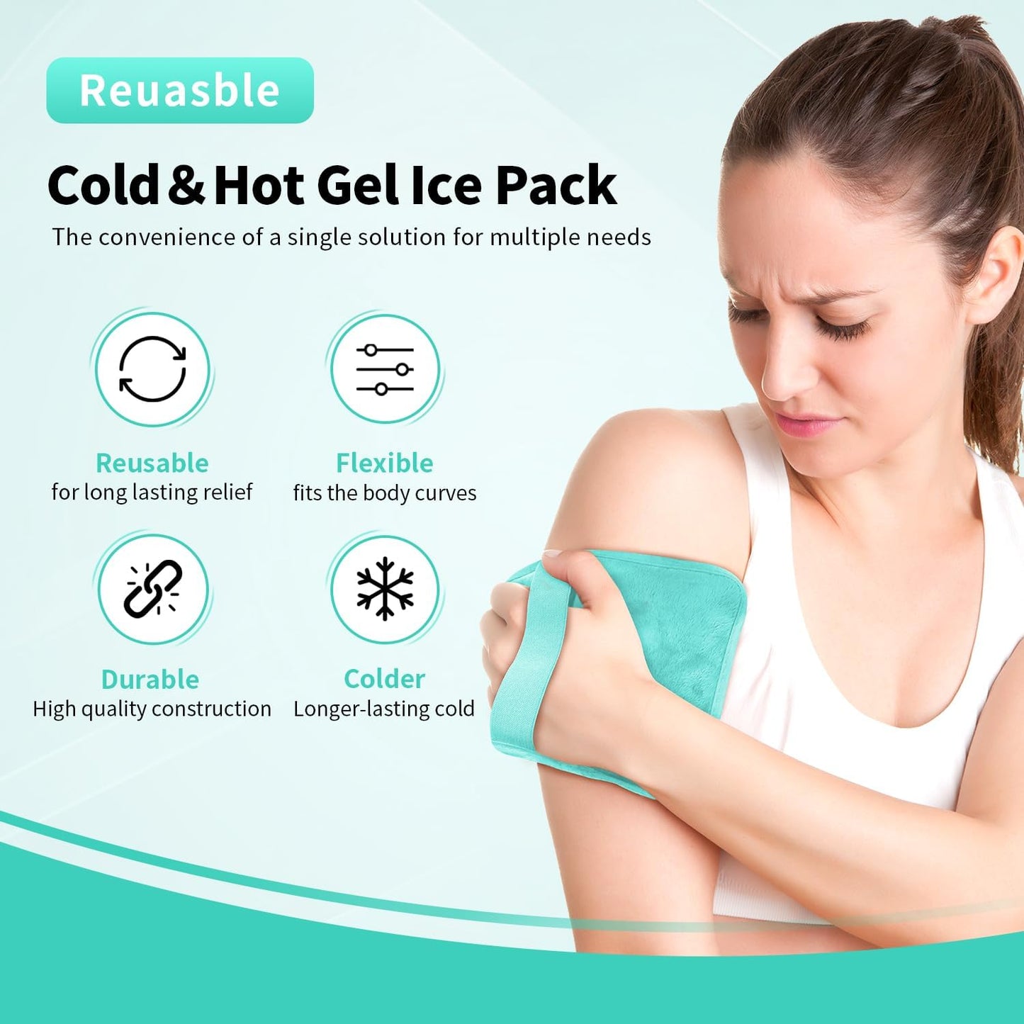 Gel Ice Pack for Injuries Reusable Soft Freezer Ice Bag with Strap- Hot Cold Compress Packs for Swelling Bruises Surgery Knee Shoulder Foot Back Ankle Neck Elbow Wisdom Tooth-1 Pack