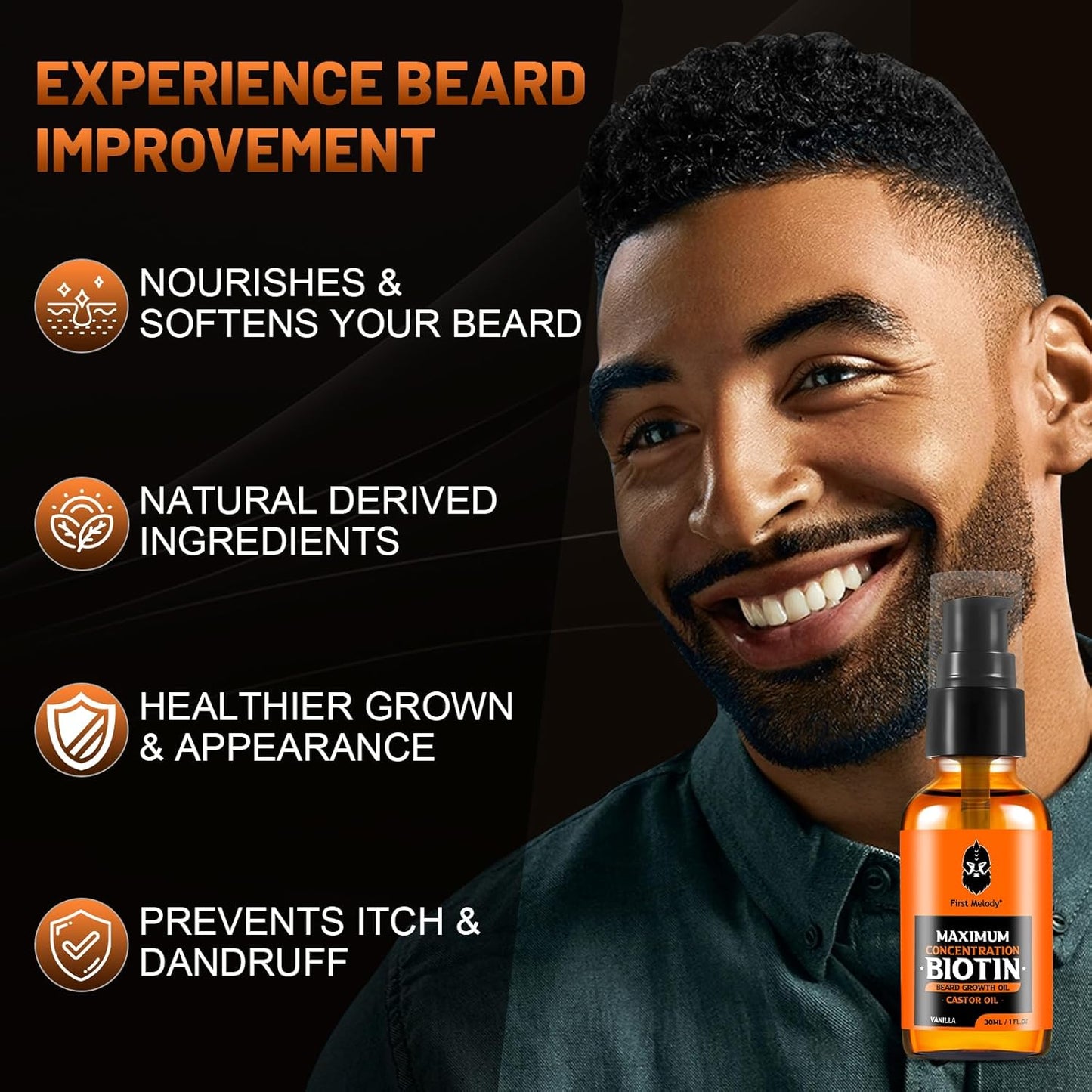 Beard Oil,Maximun Thickening Biotin, with Castor Oil and Argan & Jojoba Oils, Promotes Beard Growth, Styles, Strengthens & Softens Beards & Mustaches,1 Ounce*2（2 Pack）