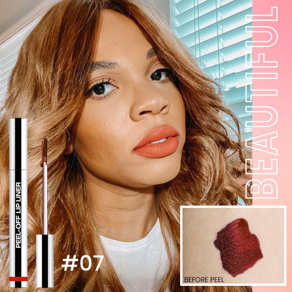 Matte Liquid Lip Stain Peel Off Lip Liner Tattoo - range Red, Waterproof Smudge-Proof Lip Gloss, Long-Lasting Non-Stick Cup Formula, Natural Peel Off Design for All Skin Types #07