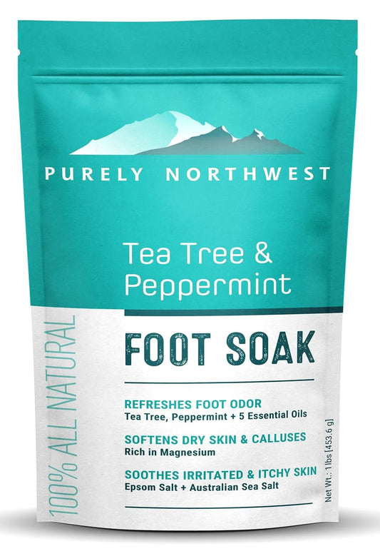 Epsom Salt Tea Tree Foot Soak-Toenail Repair, Softens Thick Calluses & Corns, Stubborn Foot Odor, Athletes Foot Burning & Itching, Damaged Discolored Nails: Purely Northwest USA 16 ounces/1Lb