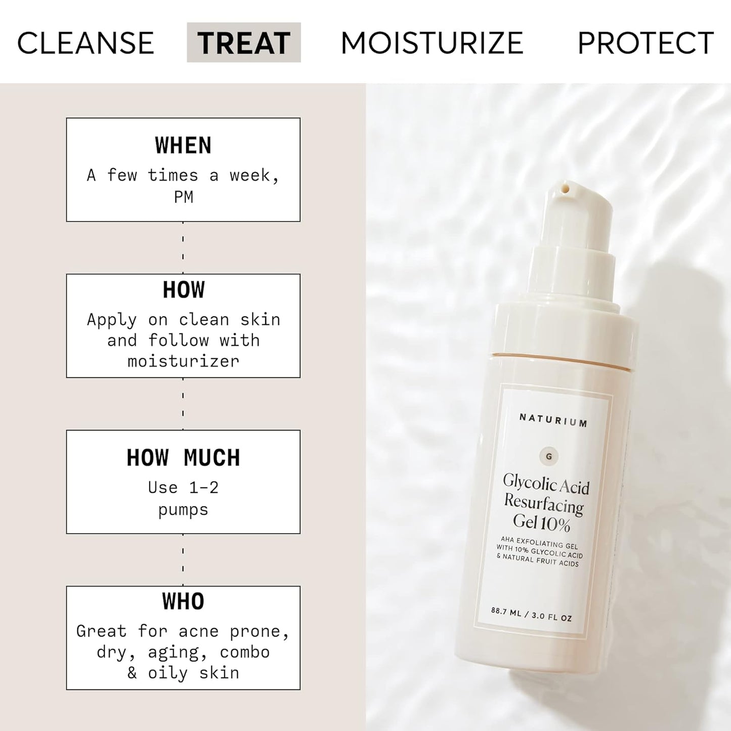 Naturium Glycolic Acid Resurfacing Gel 10%, AHA Exfoliating Gel with Natural Fruit Acids, 3.0 oz