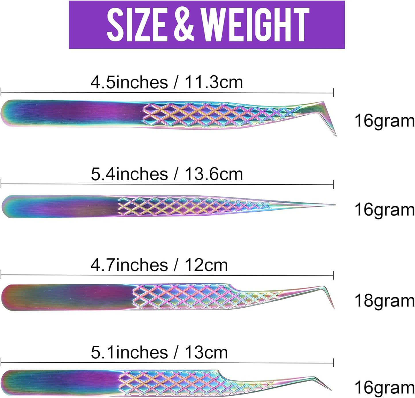 Fiber Tip Lash Tweezers For Eyelash Extension 4 Pcs Tweezers Professional Artist Tech Work Kit Tools,Best Volume Eyelash Lashes Extensions Precision Supplies Volume Boot 90 45 Degree(Multi)