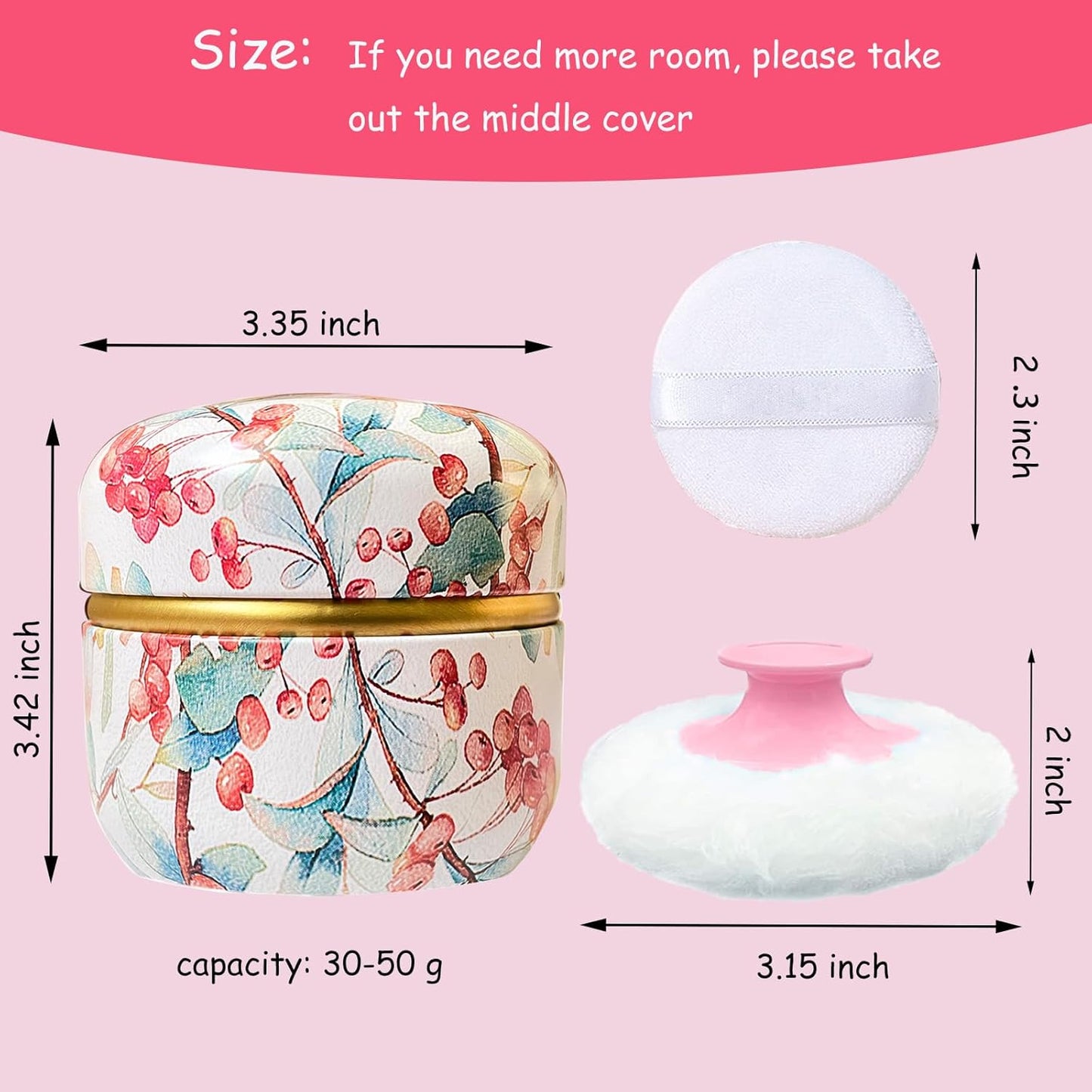 Body Powder Puff and Container for Dusting Powder, Women Powder Puff and Powder Case for Bath and Travel (Ormosia)