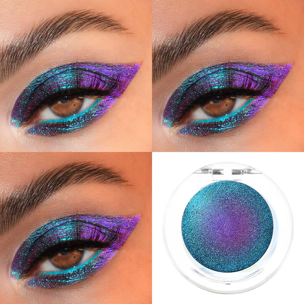 evpct Teal Sapphire Blue Dark Purple Chameleon Single Eye Shadow Palette Makeup for Older Women, Metallic Duochrome Chrome Multichrome Gothic festival Eyeshadow Palette, Face Loose Glitter Eyeshadow