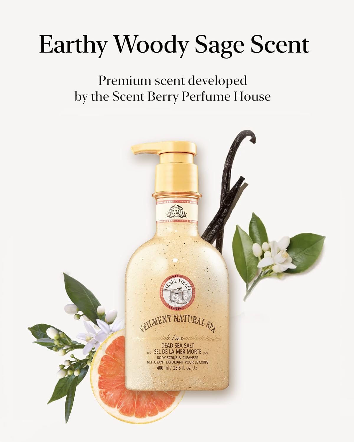 NATURAL SPA DEAD SEA SALT 2-in-1 BODY WASH & BODY SCRUB(13.53fl.oz) - Natural Exfoliating Salt Scrub for Deep Cleansing - Effective on Scars & Wrinkles - Moisturize Skin Polishes