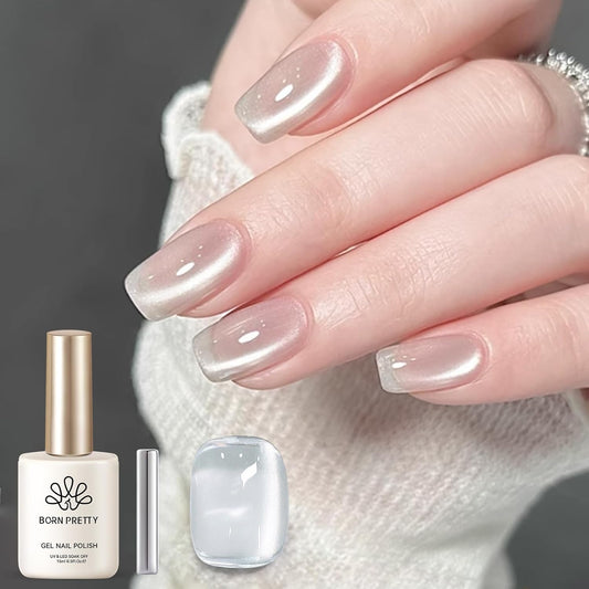 BORN PRETTY Silver Cat Magnetic Eye Gel Nail Polish Crystal Glass Cat Magnetic Shimmer Gel Polish Glass Magnetic Gel Gift 15ML