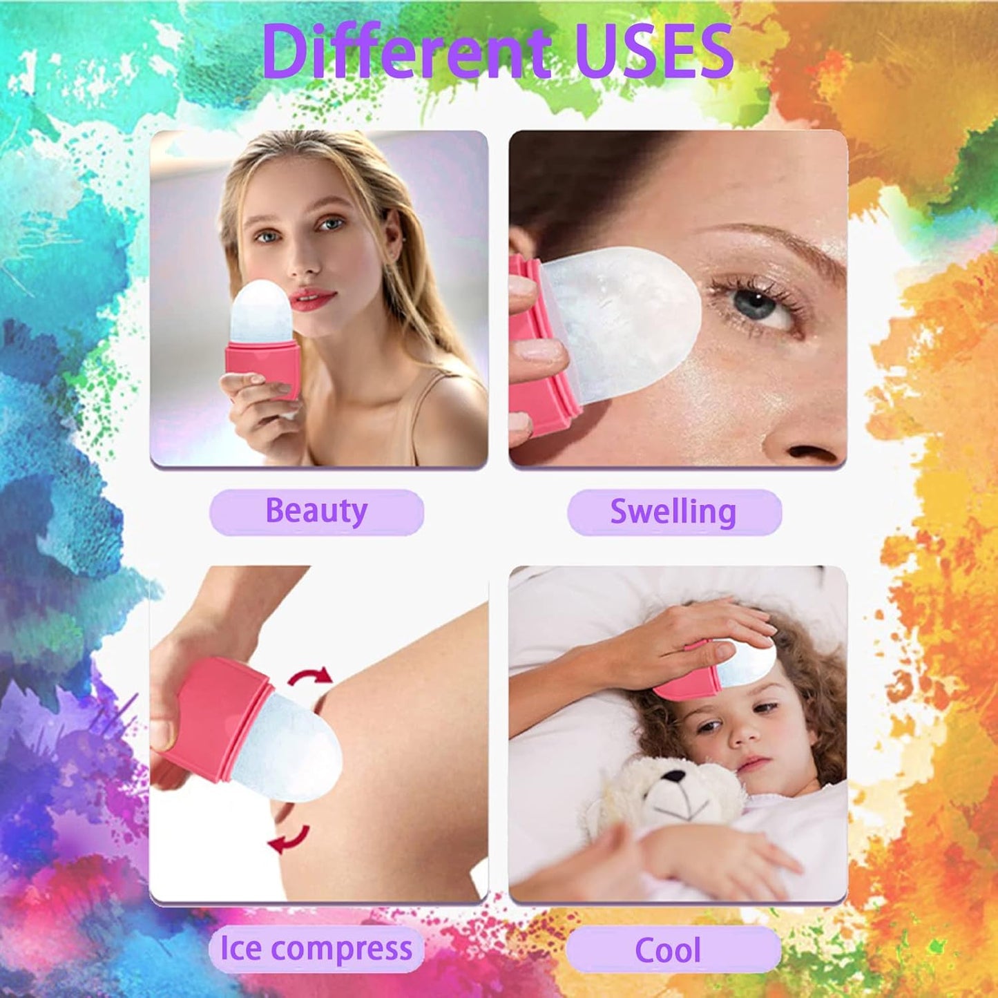 Ice Roller for Face and Eye, Ice face roller,Gua Sha Facial Tools, Facial ice roller, Skin Care Tools,Ice mold for face…(Pink-face)
